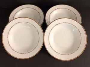 4 Sango Diadem Rimmed Soup Bowls 8.5" Gold Floral Rim #3641 MCM - Picture 1 of 5