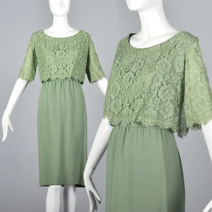 M Emma Domb 1960s Dress Green Lace Cocktail VTG 60s Summer Spring Party Wear - Picture 1 of 10