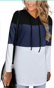 Farktop Womens Color Block Drawstring Hoodies Cowl Neck Long Sleeve Oblique Butt - Bild 1 von 4