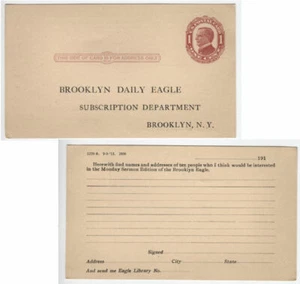 1c McKinley Mint Postal Card UX24 1910-1911 To Brooklyn Eagle - Picture 1 of 1