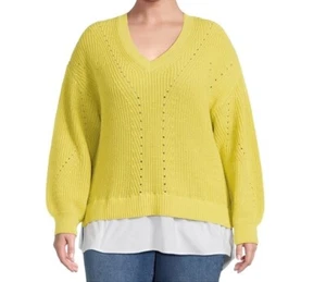 Terra & Sky Women's Plus Shaker Knit Layered Sweater NWT Size 3X/ 24w-26W Green - Picture 1 of 16