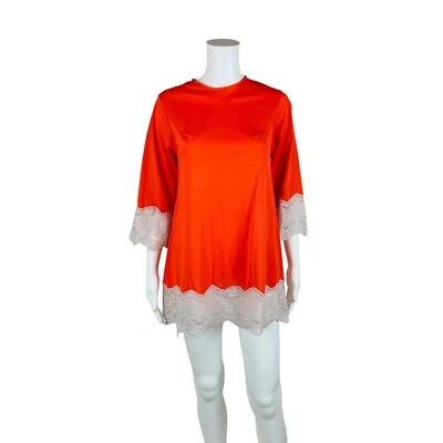 Mini Vestido Lencería Vintage Años 60 Nylon Camisón Rojo Naranja Encaje Dobladillo Foto 1 de 4