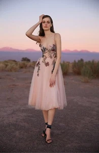 PATBo Patricia Bonaldi Pink Floral Embroidered Beaded Bustier Dress 8 US 40 B M - Picture 1 of 8