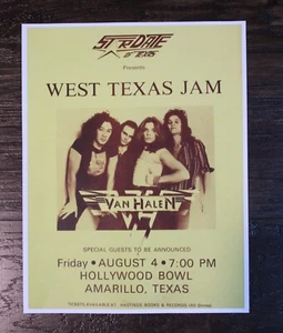 Van Halen, Vintage Concert Flyer Hollywood Bowl Amarillo TX Color Reprint - Picture 1 of 1