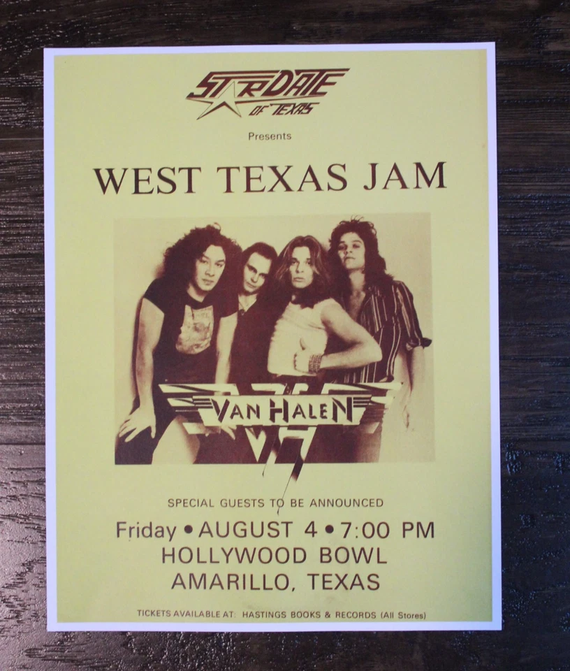 Van Halen, Vintage Concert Flyer Hollywood Bowl Amarillo TX  Color Reprint - Image 1 of 1
