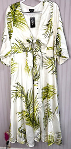 City Chic Womens DRESS 18 Tropical Green White Silver Buttons V-Neck NEW