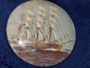 Ship At Sea Vintage Handmade Peter Watson's Studio Convex Bubble Glass Wall Art - Picture 1 of 7