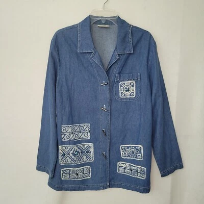 Nina Piccalino Shirt Womens 8 Blue Denim Beaded Toggle Jacket Shacket Vintage - Image 1 of 4