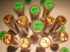1968 S Lincoln Cent BU Roll, UN rollo de monedas muy brillantes - Imagen 1 de 6