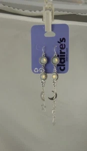 star celestial moon earrings dangle accessory long opal like - Picture 1 of 7