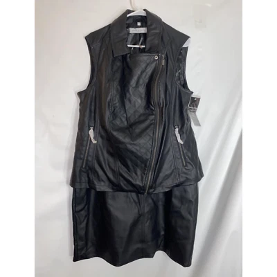 Camisa Falda Mujer Colección Pamela McCoy Imitación Cuero 1X Traje Plisado Negro Foto 1 de 4