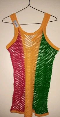 Yellow Trim Rasta String Vest XL - Image 1 of 2