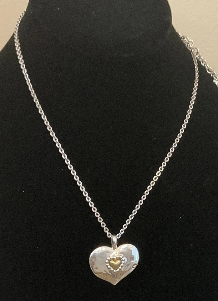 Brighton Silver Plated 2 Tone LOVE BEYOND WORDS Heart Pendant Necklace D30259