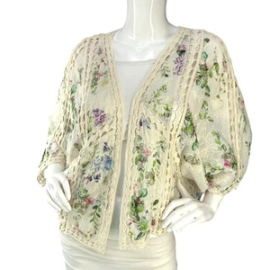 Anthropologie Womens One Size Open Front Cardigan Crochet Boxy Floral - Picture 1 of 15