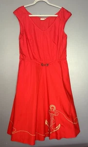 eShakti Fit & Flare Dress Size 16 XL Cap Sleeve Anchor Nautical Old Money Preppy - Picture 1 of 16