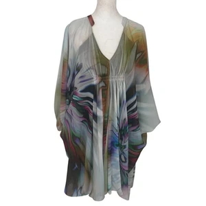 Maggy London Grey Gold Green Purple Mini Kaftan Boho Tunic Dress Womens Size 6 - Picture 1 of 7