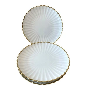 4pc BELLA LUX Glazed Ceramic Salad Plates 8.5" Scalloped White Gold Edge NEW - Picture 1 of 10