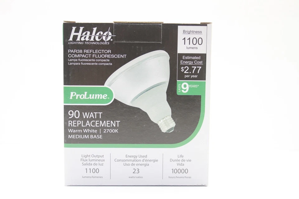 Halco 23W Spiral PAR38 2700K CFL23/27/41/50/PAR38 120v  46201 46203 46204 - Image 1 of 1