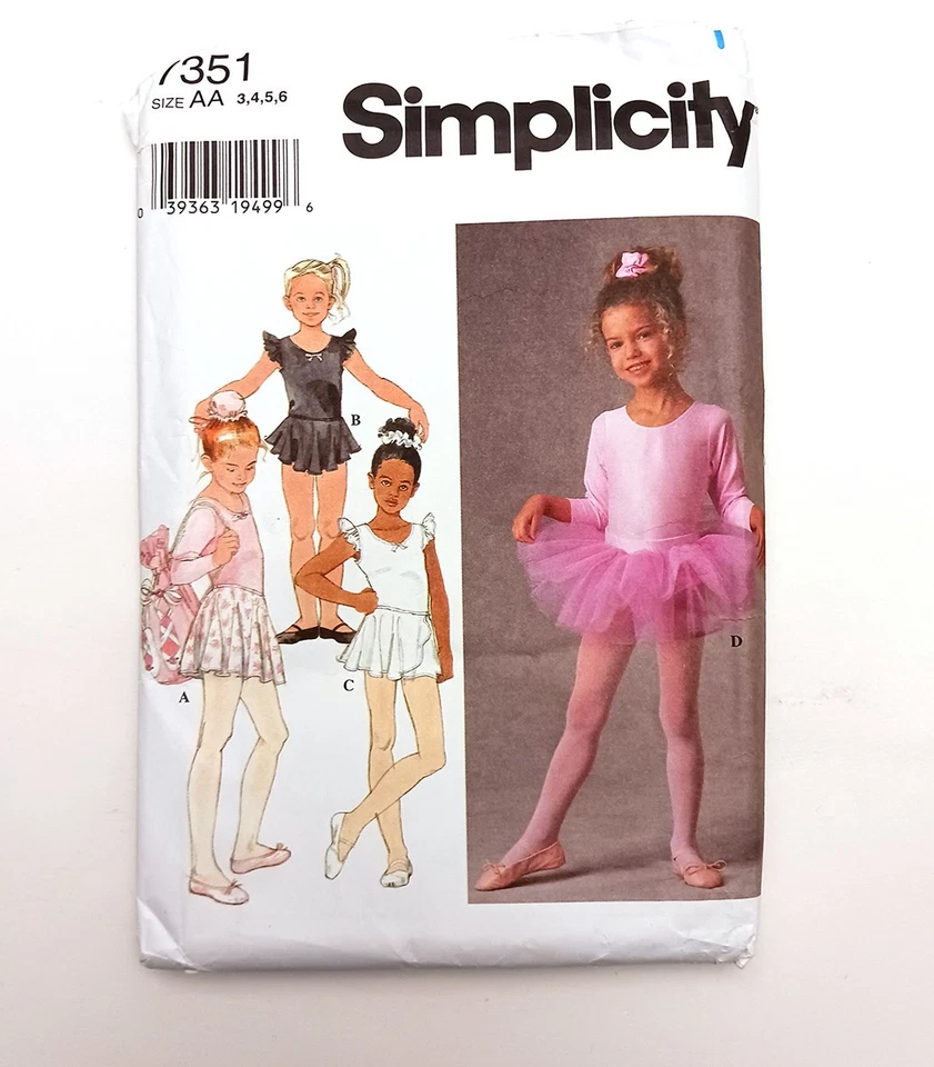 SIMPLICITY 7351 SEW PATTERN CHILD LEOTARDS SKIRTS TUTU DANCE BALLERINA 3-6 Uncut - Image 1 of 2