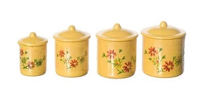 Dolls House Canister Set Storage Tins Yellow Kitchen Accessory Miniature 1:12 - Image 1 of 4
