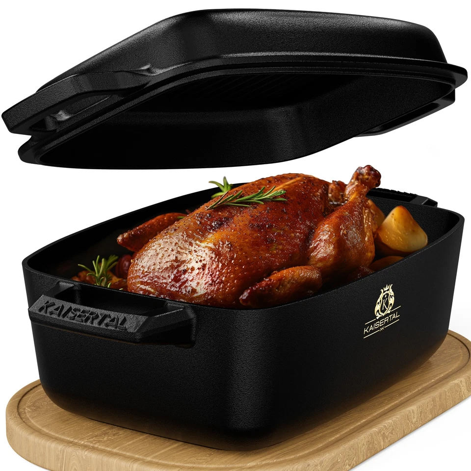 KAISERTAL Gusseisen Bräter 32 cm mit Deckel (10L) - Emailliert/Eingebrannt - Bild 1 von 3