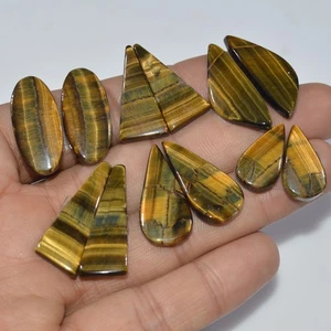 6 Pairs 124 Cts Natural Yellow Tiger Eye Cabochon Gemstone 30X10 19X10mm #17171 - Picture 1 of 6