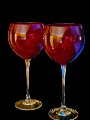 Lenox HOLIDAY GEMS RUBY BALLOON Wine Glasses Set Of 2 Stemmed - Image 1 of 4