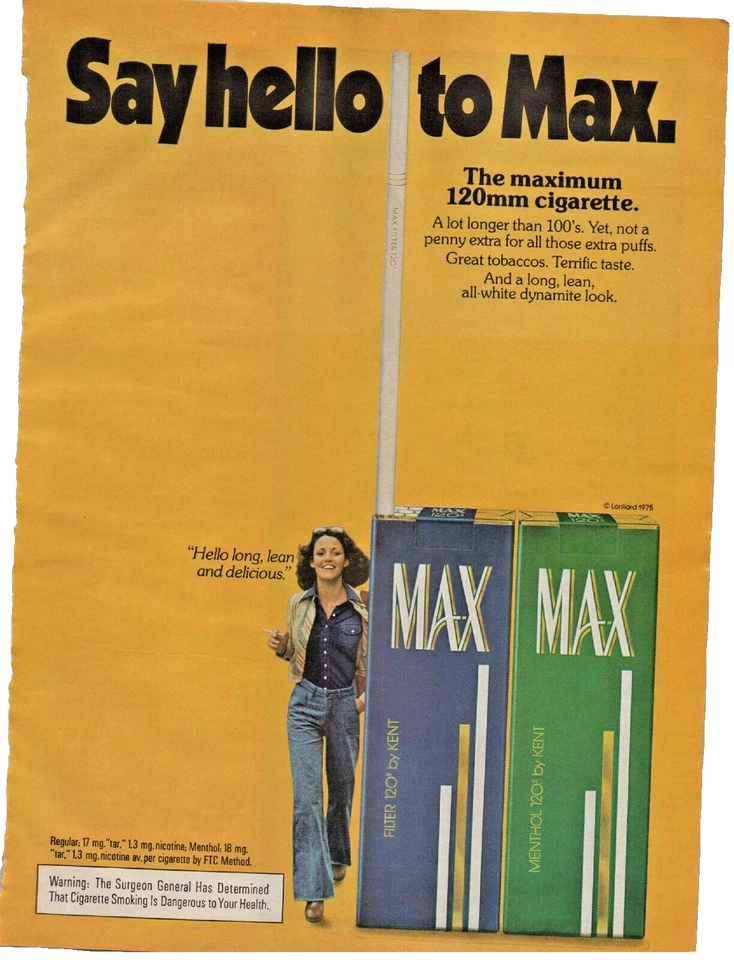 MAX 120s Cigarette Magazine Print Ad 1976 Smoker Tobacciana Bright Colorful - Image 1 of 1