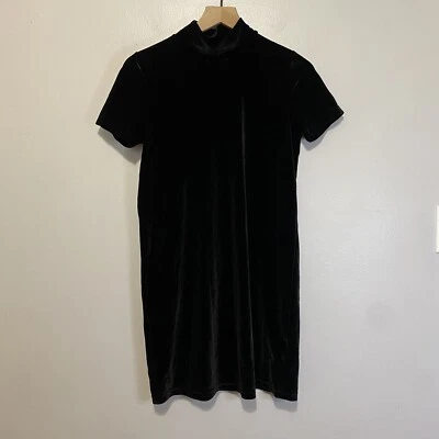 Madewell Black Velvet Mock Neck Short Sleeve Stretch Dress Size XS - Imagem 1 de 4