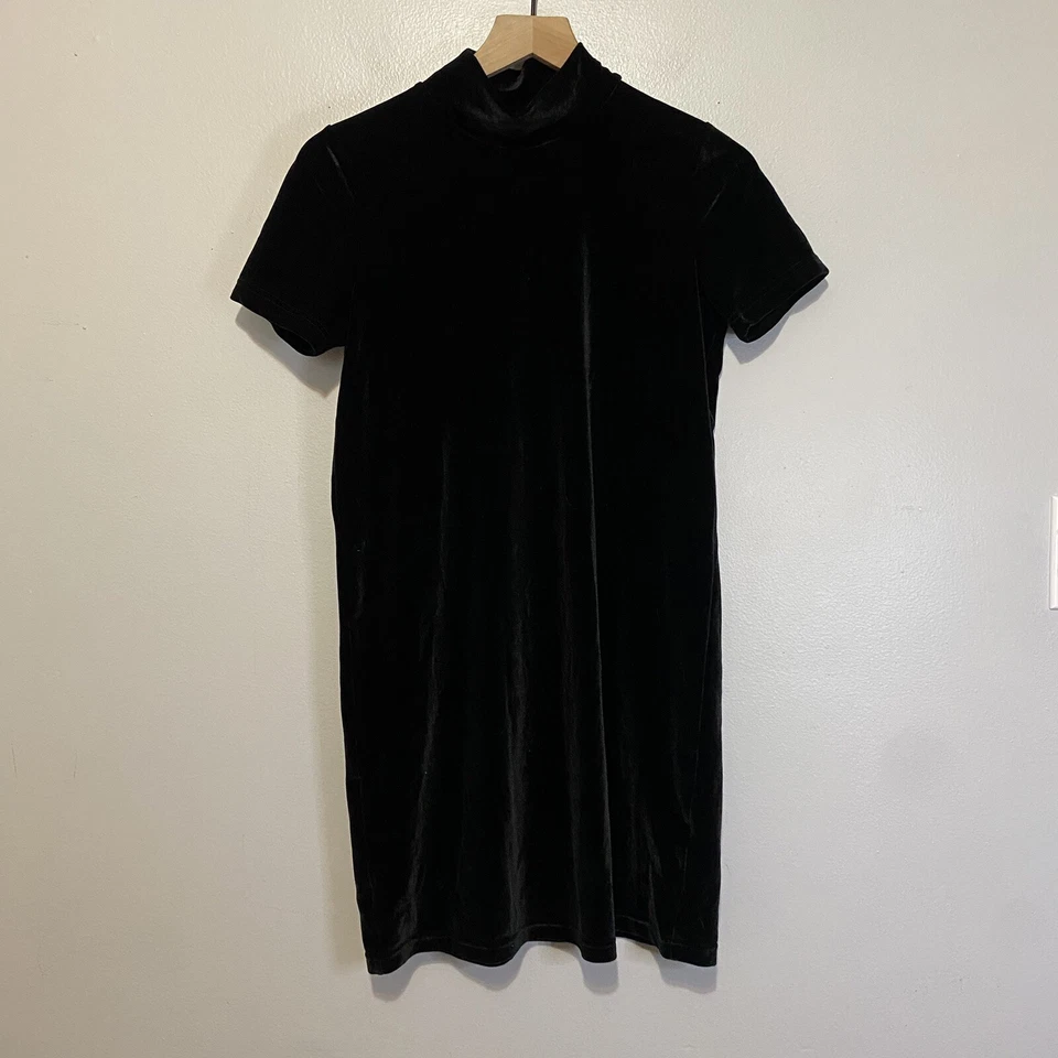 Vestido Madewell Negro Terciopelo Cuello Simulado Manga Corta Elástico Talla XS Foto 1 de 4