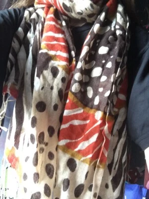 multicolored leopard print scarf with ruffles condition good  - Image 1 of 2