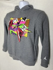Jordan Graphic Hoodie Youth Sz L Wild Utility Patch Pocket Sweatshirt Gray Nike - Picture 1 of 13