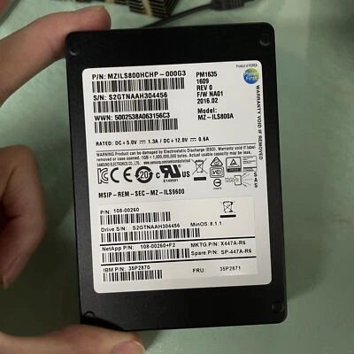 Samsung PM1635 800GB SAS 6GB/s 2.5" SSD NetApp X447A-R6 MZ-ILS800A MZILS800HCHP - Image 1 of 3