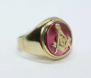 Statement Genuine 10K Solid Yellow Gold Men's Wide Heavy Freemason Ring Sz 9.75 - Picture 1 of 12