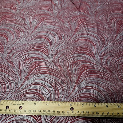Pearlescent Wave Texture BTY Benartex Metallic Silver on Wine - Image 1 of 3