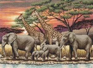 Anchor Maia Collection Cross Stitch Kit - African Sunset - Elephants & Giraffes - Picture 1 of 1