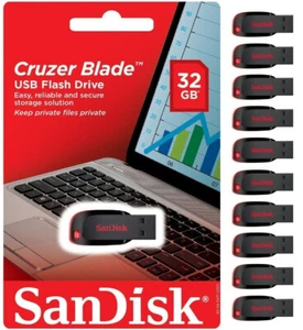 SanDisk Cruzer Blade 32GB USB 2.0 Flash Drive Thumb Drive Memory Stick (10 Pack) - Picture 1 of 5