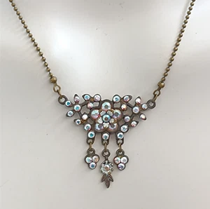 Michal Negrin Necklace AB Crystal Floral Bib Shabby Chic Vintage White Romance - Picture 1 of 18