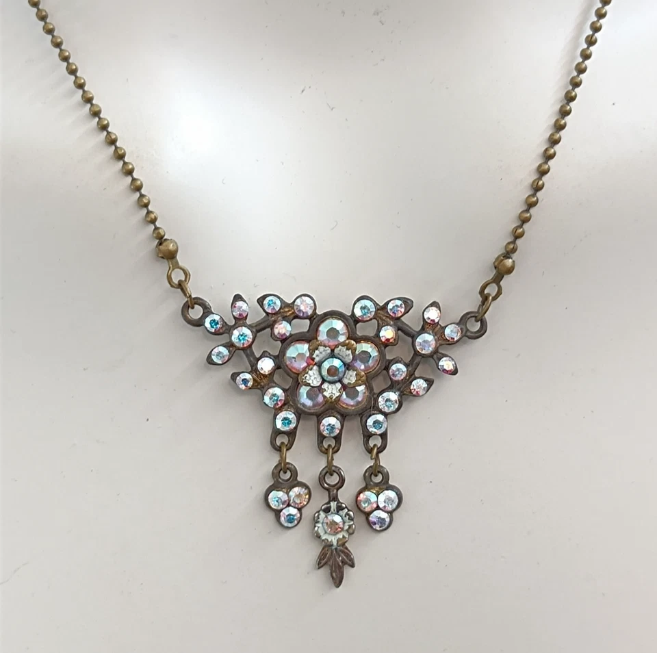 Collar Michal Negrin AB Cristal Floral Babero Shabby Chic Vintage Blanco Romance Foto 1 de 4