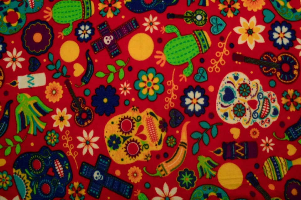 Polar Fleece DTY stoff gedruckt (250g), Dia de Muertos, 50 x 160 cm - Bild 1 von 1