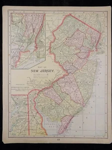 1890 MAP OF NEW JERSEY, MARYLAND & DE PEERLESS ATLAS, C.O.A.ORIGINAL ANTIQUE - Picture 1 of 5