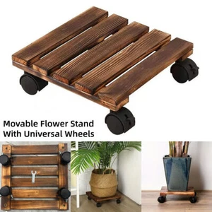 Wooden Plant Pot Trolley Tray Plant Stand Caddy with 360° Lockable Caster Wheels - Picture 1 of 10