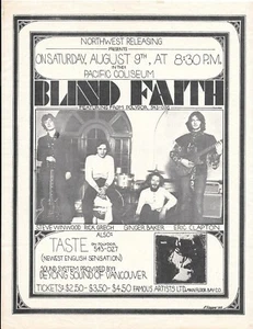 BLIND FAITH Winwood Baker Clapton CONCERT HANDBILL FLYER Vancouver 1969 - Picture 1 of 1