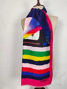 FENDI genuine vintage silk Multicoloure Cashmere wrap shawl winter scarf scarves - Picture 1 of 9