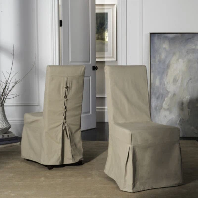 SAFAVIEH Adrianna 19''H Linen Slipcover Chair Set of 2 | Ecru | - Image 1 of 4