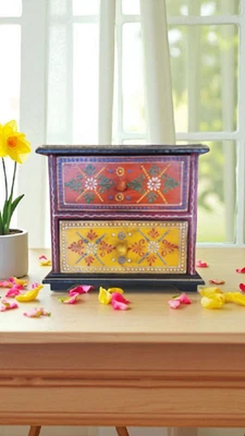 Recuerdo 2 Cajones Colorido Madera Madera Caja de Almacenamiento Hogar Habitación Decoración Diseño 212 Foto 1 de 4