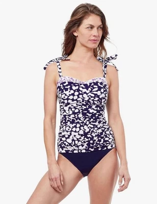Profile By Gottex Women’s Tankini Swim Top Built-in-Bra Navy+Purple Size 32D NWT - Image 1 of 4
