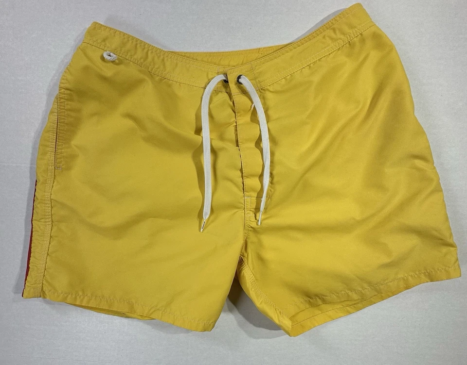 Sundek Board Shorts Swim Trunks 36 Yellow Rainbow Stripe Retro Surf Style - Image 1 of 4