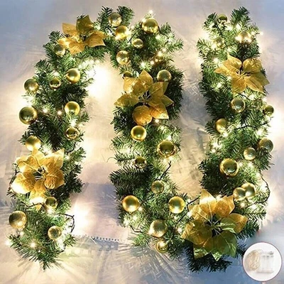 9ft Wreath Garland with Lights Fireplace Wreath Stair Christmas Decorations - Image 1 of 4
