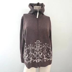 Made for Life Petite Brown Full Zip Hooded Sweatshirt Top Cozy Outdoor Stylish - Picture 1 of 8